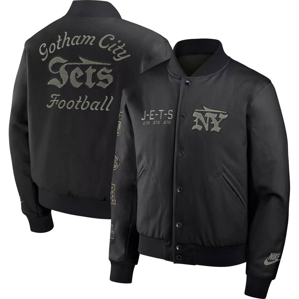 Nike‎ Sportswear NY Jets Mens L Varsity Jacket Black Wool Leather DQ5010-010